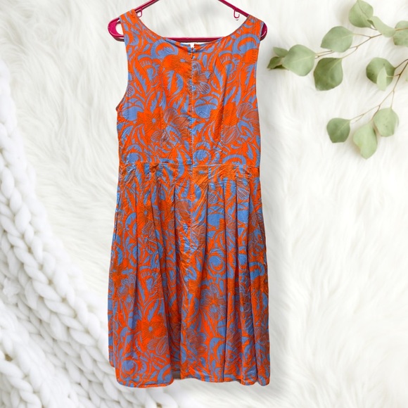 Talbots Orange Blue Floral Scoop Neck Sheath Dress - Picture 4 of 8